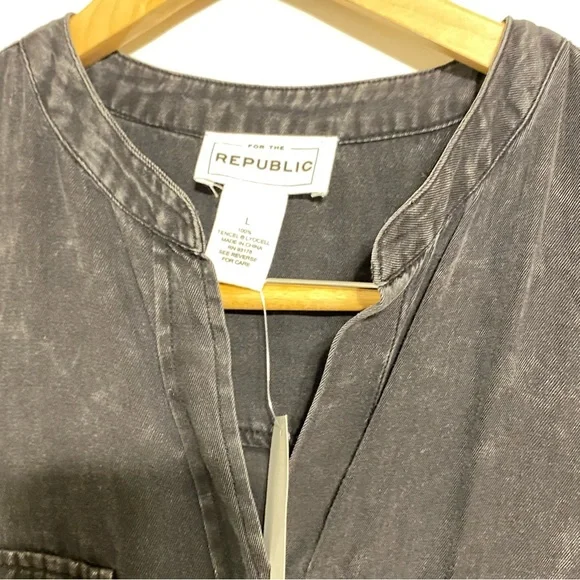 For The Republic Black Lyocell  Long Sleeved Shirt Dress size Large - Picture 5 of 15